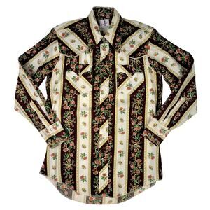 VTG 1970s Tem Tex Western Pearl Snap Floral Print Shirt Men's Sz S